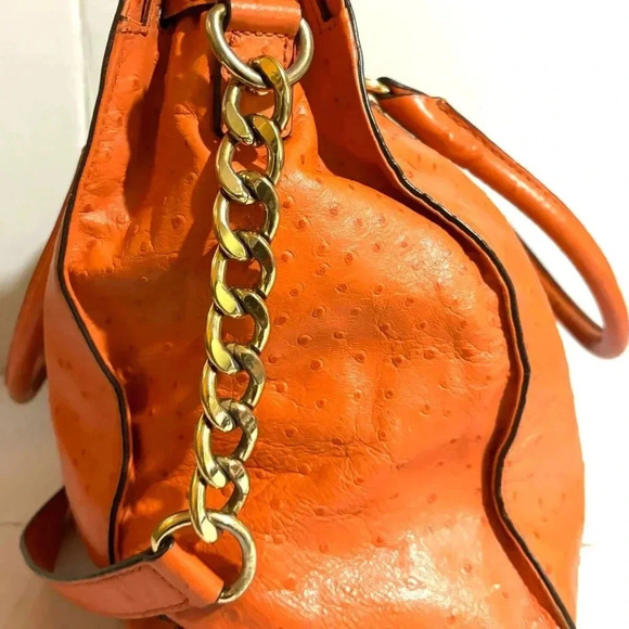 Michael kors orange ostrich embossed leather shoulder handbag - Picture 7 of 10
